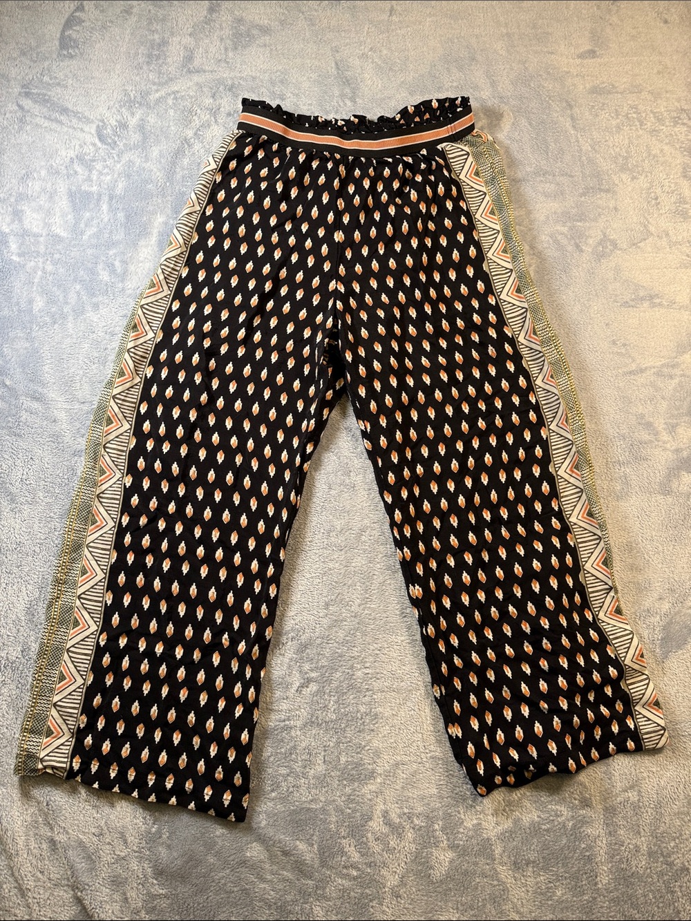 Maeve Anthropologie Black Printed Wide-Leg Pants Geo Side Panels Womens Medium